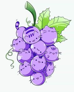 a bunch of purple grapes with cats on them