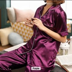 This Listing Is For A Us Size Small Fashionable Sleepwear Pijama Satin, Two Piece Loungewear, Tiktok Influencers, Embroidered Pajamas, Black Experience, Satin Nightwear, Summer Pajama Set, Silk Pajamas Women, Silk Sleepwear