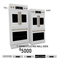 two white double electric wall ovens with gold trimmings for $ 500 each