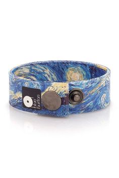 "Custom lenght x 0.8\" (2 cm) canvas BlueBurton handmade wrap bracelet. Printed artwork: The Starry Night Vincent van Gogh 1889; oil on canvas, 73.7 x 92.1 cm Museum of Modern Art, NY, USA * This unisex art bracelet is adjustable with 2 stainless brass closures. * Made of canvas and specially printed with ultra high resolution of the digital artwork. * Delivered in its special package with the painting's label. * Tracking Code to simply follow your items. * EXPRESS SHIPPING (3-5 days) upgrade $3 Artistic Adjustable Blue Bracelets, Artistic Blue Adjustable Bracelets, Adjustable Blue Leather Bracelet Gift, Adjustable Blue Leather Bracelet As Gift, Adjustable Blue Bracelets In Wearable Art Style, Pulseras Aesthetic, Art Bracelet, The Starry Night, Hand Accessories