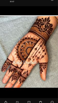 the hand is decorated with henna designs