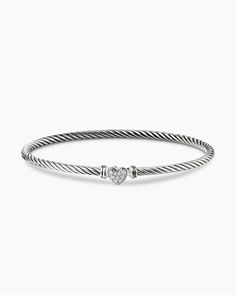 David Yurman | Cable Collectibles Heart Bracelet in Sterling Silver with Pavé, 3mm David Yurman Bracelet, Station Bracelet, Silver Bracelets For Women, Women's Bracelets, Rare Gemstones, Yellow Gold Bracelet, Hook Clasp, Body Jewellery, Heart Bracelet