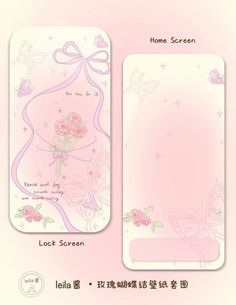 a pink card with flowers and butterflies on it