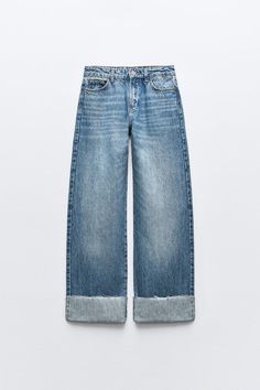 Z1975 HIGH WAIST CUFFED STRAIGHT CUT JEANS - Mid-blue | ZARA United States Jean Zara, Straight Cut Jeans, Cuffed Jeans, School Shopping, Waist Jeans, Zara Jeans, Pocket Jeans, Looks Style