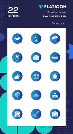 the flat icon pack includes 25 different icons, including one that is blue and white