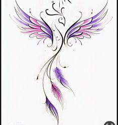 an artistic tattoo design with purple and white wings