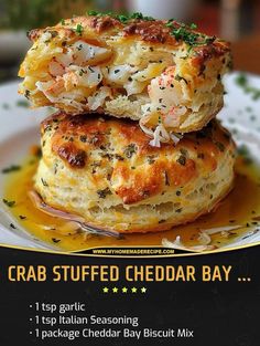 Crab Stuffed Cheddar Bay Biscuits, Stuffed Cheddar Bay Biscuits, Food Recipes For Kids, Cooking Crab, Seafood Dish Recipes, Crab Dishes, Crab Stuffed, Cheddar Bay Biscuits, Delicious Seafood Recipes