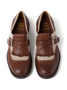 Miu Miu Flats, Double Monk Strap Shoes, Raffia Tote Bag, Front Fringe, Double Monk Strap, Oxford Brogues, Monk Strap Shoes, Leather Brogues, Cotton Crop Top