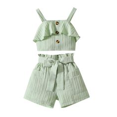 Solid Color Short Summer Set, Solid Color Summer Short Sets, Sleeveless Summer Short Set, Green Short Set For Summer, Green Short Sets For Summer, Green Summer Sets For Day Out, Green Casual Sets For Summer Day Out, Green Summer Sets For A Day Out, Summer Beach Short Set