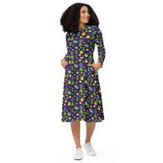 Introducing our All-Over-Print Women's Midi Dress, a fusion of style, comfort, and versatility! 🌟 * 🎨 **300+ Unique Designs Vibrant prints that never fade. * 🌺 **Luxurious Fabric 95% polyester, 5% elastane for a soft, flowy feel. * 👗 **Flattering Fit Fitted waist and flared bottom for a beautiful silhouette. * 🧥 **Long Sleeves Perfect for any season. * 👛 **Pockets Convenient side pockets for essentials. * 👠 **Versatile Ideal for evening parties, date nights, office wear, and casual outing Tokyo Tattoo, Long Sleeve Flower Dress, Native Dress, Belle Silhouette, Naturally Beautiful, Evening Party Dress, Long Sleeve Midi, Printed Midi Dress, Long Sleeve Midi Dress