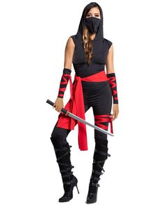 Product DetailsAdult Womens Ninja Girl Catsuit Costume. Find the latest all new great Halloween costumes for women, men, kids at Pink Fad.Package included:catsuit, oversleeves, straps, maskSize fits: XS, S, M, L, XLXS/S-Catsuit Length-55"(140cm)M/L-Catsuit Length-56"(142cm)XL-Catsuit Length-57"(144cm)Color:blackPattern: womens ninja costumeMaterial: Main: 88% polyester, 12% spandex Occasion: Season: Spring, Fall, Winter Ninja Mask, Ninja Outfit, Catsuit Costume, Female Ninja, New Halloween Costumes, Carnival Dress, Ninja Girl