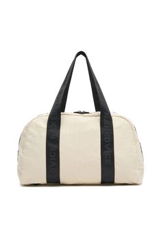 The Serena by Nakedvice is a duffle bag crafted from smooth crushed nylon. Featuring two large top handles and zip closure, The Serena is the perfect travel and overnight bag. Colour: IVORY Beige Duffle Bag For Weekend Trips, Weekend Nylon Bag With Zipper Closure, Nylon Weekend Travel Bag, White Duffle Bag For Overnight Trips With Zipper, White Weekender Bag For Weekend Trips, White Duffle Bag For Overnight Trips With Zipper Closure, Cream Nylon Travel Bag, Versatile Nylon Duffle Bag, Versatile Duffle Bag For Overnight Trips