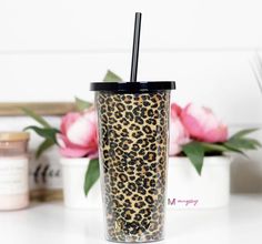 Brown Leopard Tumbler with Straw - Creations by FC Leopard Tumbler, Glitter Overlays, Glitter Cups, Acrylic Tumblers, Printed Cups, Brown Leopard, Dishwasher Racks, Tumbler With Straw, Cold Beverages