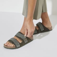 Comfortable Suede Sandals With Buckle Closure, Comfortable Open Toe Suede Footbed Sandals, Comfortable Suede Sandals With Suede Lining, Casual Suede Double Strap Footbed Sandals, Comfortable Suede Sandals With Leather Footbed, Suede Double Strap Sandals With Textured Footbed, Adjustable Suede Round Toe Footbed Sandals, Double Strap Suede Sandals With Leather Footbed, Suede Double Strap Sandals With Cushioned Footbed