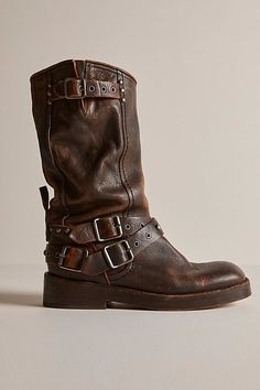 Bring out your inner rebel with these rough-and-tough, buckled-adorned boots from We The Free. **Features:** Mid-calf length, pull-on style, vegetable-tanned leather uppers, round toe, grommet buckle accents at topline and vamp, slight heel, studded details **Why We | We The Free Janey Engineer Boots at Free People in Brown, Size: US 6 Frye Engineer Boots, Free People Boots, Jungle Boots, Hippie Boots, Rider Boots, Boho Clothes, Engineer Boots, Free People Shoes, Jane Shoes