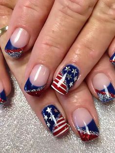 Blue  Collar  ABS  Color Nails Embellished   Nail,Hand & Foot Care 4th Of July Nail Art Designs, Fourth Of July Nails Designs, Native Nails, Mommy Nails, Fingernail Colors, Arty Nails, Marine Nails, Shamrock Nails, Mushroom Nails