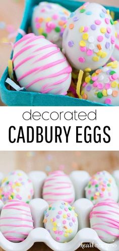 decorated cadbury eggs with sprinkles in a blue box