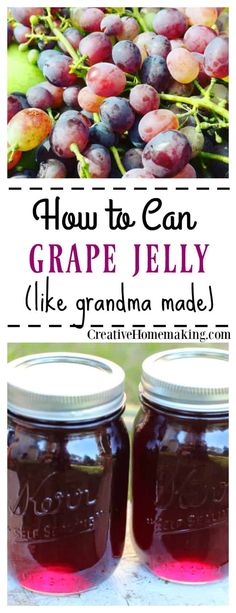 two jars filled with grape jelly sitting on top of a table