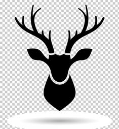 the head of a deer with antlers on it's horns, black and white silhouette