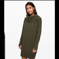 This Luxuriously Cozy Sweater Dress Keeps You Wrapped In Warmth All Day Long. Wear The Neck Up Or Slouched Down For A Little, I Don't Know, Je Ne Sais Quoi?. Cotton Blend Cotton Blend Fabric Is Naturally Breathable And Soft Against Your Skin Naturally Breathable Color Is Olive. Size X Small Cozy Sweater Dress, Jumpsuit Online, Racerback Dress, Athleisure Wear, Cozy Sweater, Lululemon Women, Lace Maxi Dress, Large Size Dresses, Cozy Sweaters