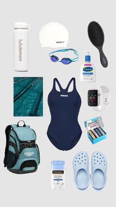 the contents of a swimming suit and accessories