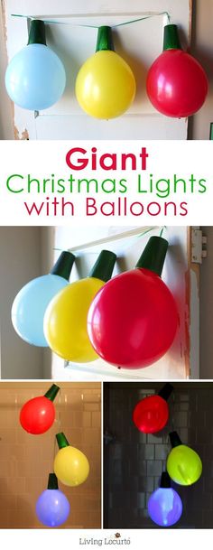 christmas lights with balloons hanging from them