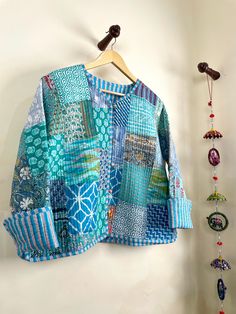 Indian Hand Block Print Women's Jackets, Quilted Boho Style Coats Reversible Organic Cotton Jackets, Vegetable Colors Dye Size Chart- Medium Size- CHEST- 40 INCHES SHOULDER- 15 INCH LENGTH- 22 INCH SLEEVE- 22 INCH Large Size- CHEST- 42 INCH SHOULDER- 15.5 INCH LENGTH- 22 INCH SLEEVE- 22 INCH XL Size- CHEST- 44 INCHES SHOULDER- 16 INCHES LENGTH- 22 INCHES SLEEVE- 22 INCHES XXL Size- CHEST- 46 INCHES SHOULDER- 16.5 INCHES LENGTH- 22 INCHES SLEEVE- 22 INCHES NOTE- AS THE JACKETS ARE HANDMADE, EXPECT A SIZE VARIATION OF +-0.5 INCHES. Bohemian Style Quilts, Quilted Coats, Upcycle Clothing, Cotton Jackets Women, Silk Tank Dress, Ladies Short Jackets, Quilt Coat, Boho Vest, Stitch Fit