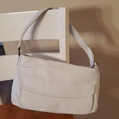 White, New With Tags, Has One Giant Compartment On Outside Front Of Purse (Some Staining Under Flap Of Compartment, See Pic), Purse Zips And Has 3 Inner Compartments, Some Slight Staining On Bottom Of Purse, Soft Genuine Leather With Man-Made Trim. Price Is Negotiable! White Formal Shoulder Bag For Spring, Formal White Shoulder Bag For Spring, Large Leather Purse, Custom Purses, Yellow Purses, Leather Hobo Handbags, Pink Shoulder Bag, Straw Handbags, Rattan Bag