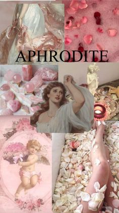 a collage of photos with the words aphrodite on it and images of women