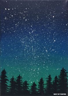 the night sky is filled with stars and trees