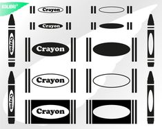 the crayon logo is shown in black and white, as well as several other logos