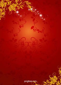 a red and gold background with floral designs