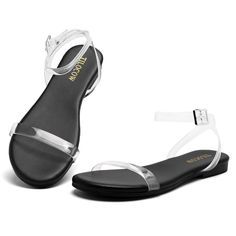 PRICES MAY VARY. Stylish Design: These clear flat sandals feature a sleek and modern design that effortlessly elevates your summer footwear collection. The clear straps and minimalistic silhouette create a chic and fashionable look. Comfortable Fit: Crafted with utmost attention to comfort, these flat sandals provide a snug and cushioned fit. The soft insole offers support and ensures all-day comfort, making them perfect for long walks or casual outings. Versatile and Trendy: The clear construct Adjustable T-strap Flip Flops With Buckle, Clear Sandals, Casual Sandals, Toe Designs, Strappy Sandals, Work Casual, Flat Sandals, Summer Shoes, Summer Casual