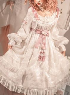 ❤Pearl Ribbon Sleeve Flower Lace Fairy Dress❤︎ Elegant Dresses Evening, Puffy Sleeve Dress, Puffy Dresses, Kawaii Fashion Outfits, Flower Lace, Fairy Dress, Really Cute Outfits, Lolita Dress, Lace White Dress