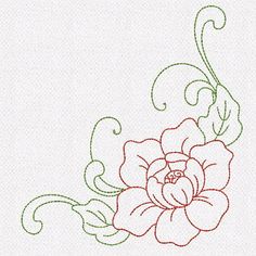 an embroidery design with a flower on the left side and a vine on the right side