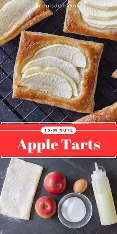 apple tarts on a cooling rack with ingredients to make them