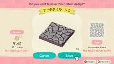 an animal crossing game screen with the caption do you want to save this custom design?