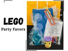 the lego party favors are in plastic bags