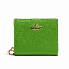 Refined pebble leather Three credit card slots ID window Full-length bill compartment Snap closure Outside zip coin pocket 4 1/4" (L) x 3 1/2" (H) x 1" (W) Size: One Size.  Color: Green.  Gender: female.  Age Group: adult. Green Leather Coin Purse With Rfid Blocking, Coach Green Wallet For Everyday Use, Green Coach Wallet For Everyday Use, Christmas Summer, Snap Wallet, Green Product, Pink Lemonade, Light Orange, Summer 2022