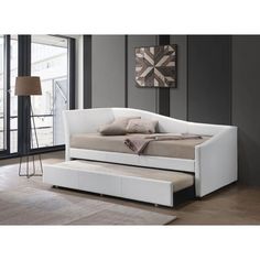 ACME Jedda Daybed & Trundle (Twin Size), White PU FredCo Daybed Trundle, Leather Daybed, Trundle Mattress, Twin Daybed With Trundle, Twin Daybed, Wood Daybed, Upholstered Daybed, Frame Square, Daybed With Trundle