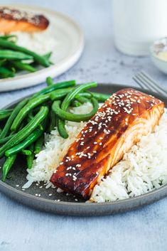 Gordon Ramsay Teriyaki Salmon Gordon Ramsay Salmon, Green Beans And Rice, Salmon With Green Beans, Salmon With Rice, Harvest Meals, Teriyaki Glazed Salmon, Vegan Energy Balls, Crispy Green Beans