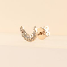 Crescent Moon Earring 14K Gold, Gold Moon Stud, Diamond Crescent Moon Earring, Champagne Diamond Stud ♦ Please note that this earring is made to order. S P E C S ♦ All of our jewelry is handmade in our studio in Seoul, Korea. ♦ 14K Gold (available in white, yellow, or rose) ♦ Size 8.6 (W) x 2.2 (H) x 2.9 (D) mm ♦ Champagne Diamond 1.1 mm x 6 pieces, 1.3 mm x 8 pieces ♦ Listing is for 1 Single Earring ♦ Please convo me if you want to have other stones! Ruby, Blue Diamonds, Purple Diamonds, Green Elegant 14k Gold Crescent Earrings, 14k Gold Crescent Pierced Jewelry, 14k Gold Crescent Shaped Pierced Jewelry, Celestial Crescent 14k Gold Earrings, Celestial Yellow Gold Earrings With Diamond Accents, 14k Gold Crescent Earrings For Anniversary, Elegant Crescent Diamond Earrings, Gold Celestial Earrings With Diamond Accents, 14k Gold Crescent Moon Charm Earrings