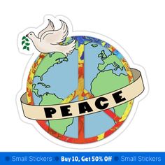 a peace sign with a white dove flying over it and the word peace on top