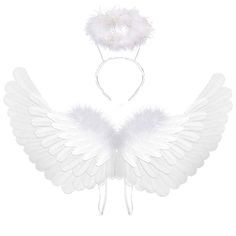 white angel wings and headpieces on a white background with clipping for text