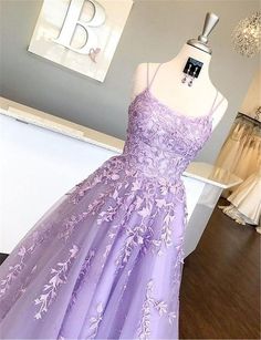 Purple Prom Dress Long, Light Purple Prom Dress, Lilac Prom Dresses, Purple Prom, Princess Prom Dresses, Prom Dresses Long Lace, Dream Prom, Dress Graduation, Spaghetti Strap Prom Dress