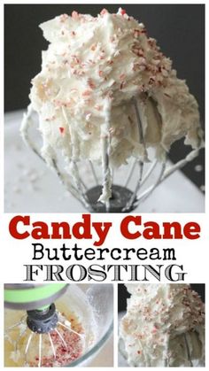 a collage of pictures showing how to make a candy cane buttercream frosting