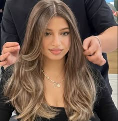 Cool Ashy Brunette, Light Brown With Ashy Highlights, Lightly Curled Hair Long, Frosty Brown Hair, Hair Inspo Color Highlights, Warm Light Brown Hair With Highlights, Full Balayage Hair, Frosted Brown Hair, Brown Hair With Warm Blonde Highlights