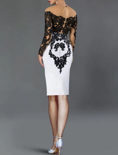 Sheath / Column Cocktail Dresses Luxurious Elegant Floral Dress Wedding Guest Tea Length Long Sleeve Off Shoulder Stretch Fabric with Appliques 2023 9373636 2023 – $117.99 White V-neck Dress With Sheer Sleeves, Stretch V-neck Dress With Sheer Sleeves, Stretch Midi Wedding Dress, Stretch Midi Dress For Wedding, Lace Stretch Wedding Dress, Fitted Lace Patchwork Midi Dress For Wedding, Spring Banquet Stretch Midi Dress, Black Stretch Dress With Lace Patchwork, Wedding Dresses With Stretch Lace Sleeves