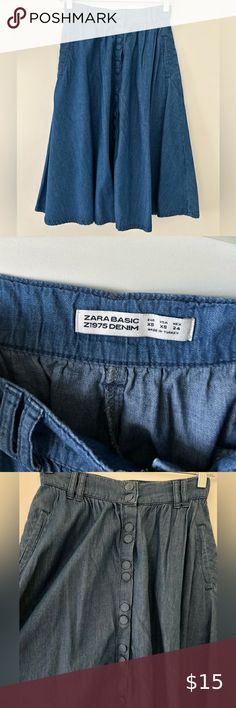 Zara Z1975 Skirt Women's XS Blue Chambray Denim Casual Pocketed Button Front Denim Texture, Casual Denim, Chambray, Texture