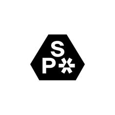 a black and white logo with the letter s p in it's center, on top of a hexagon